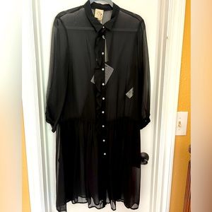 Attic and Barn sheer silk dress. Ruffles, buttons, flowy.